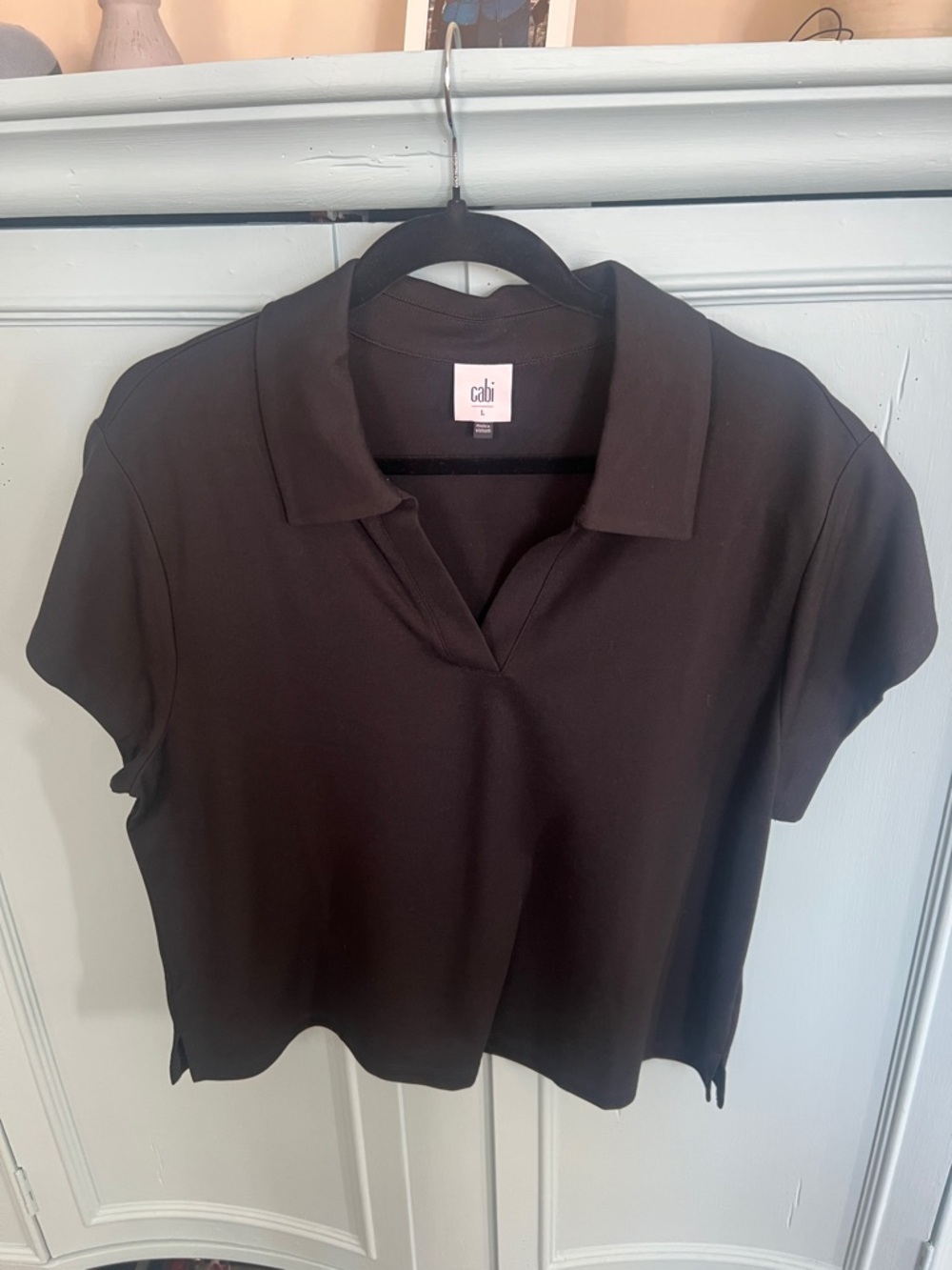 CAbi Black Polo Collar Crop Top